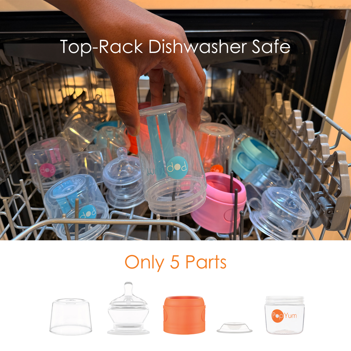 PopYum 10-Piece Baby Bottle Starter Bundle – Orange 4-Bottle Set + Stage 1, 2 & 3 Nipples