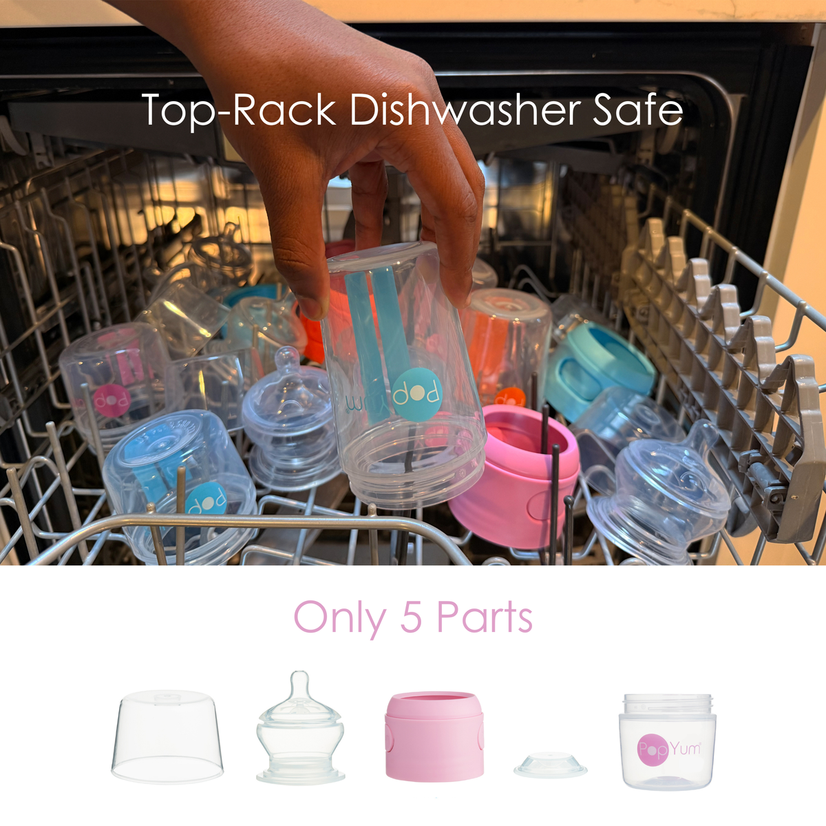 PopYum 10-Piece Baby Bottle Starter Bundle – Pink 4-Bottle Set + Stage 1, 2 & 3 Nipples