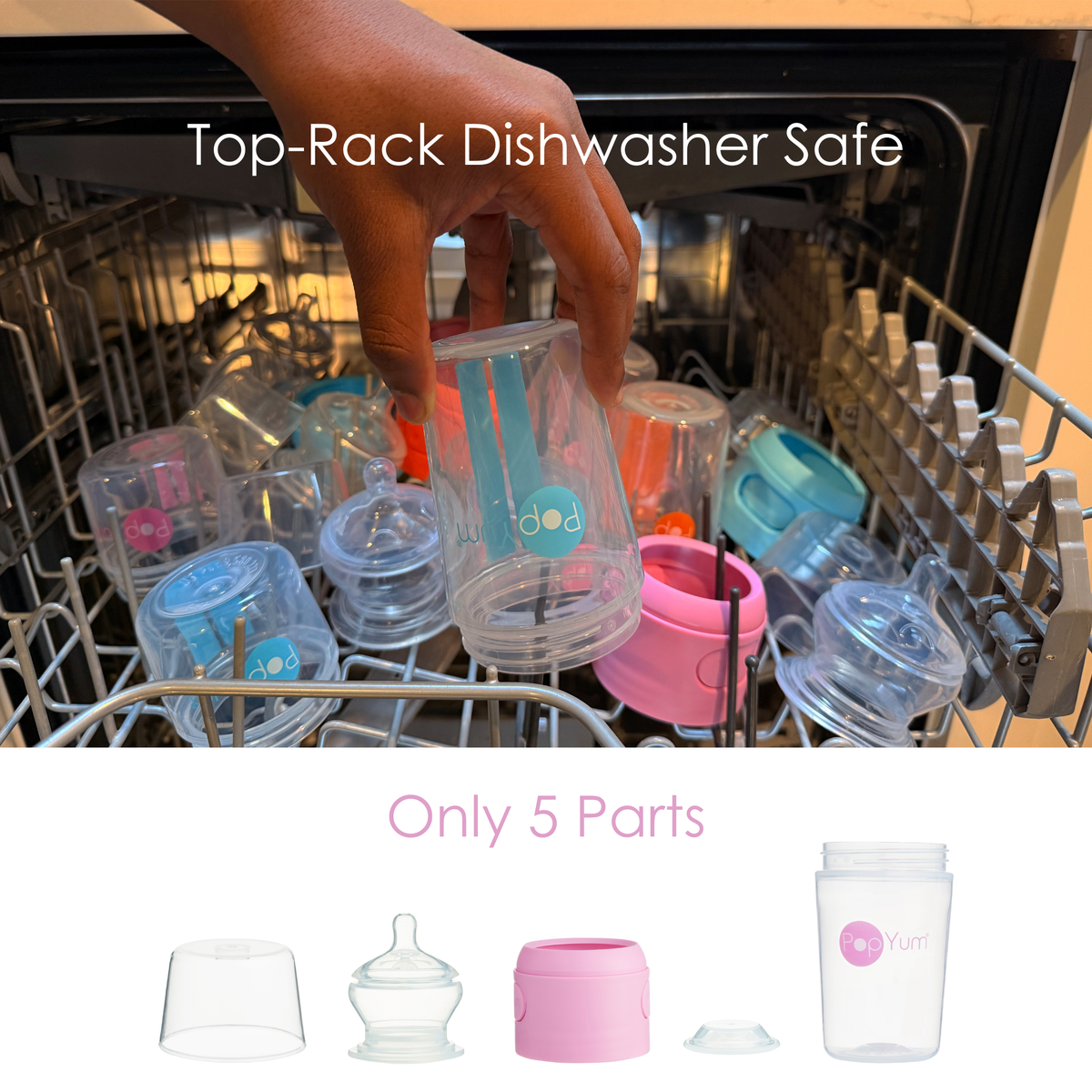PopYum 7-Piece Baby Bottle Bundle – Blue 9oz 3-Pack + Stage 3 & 4 Nipples