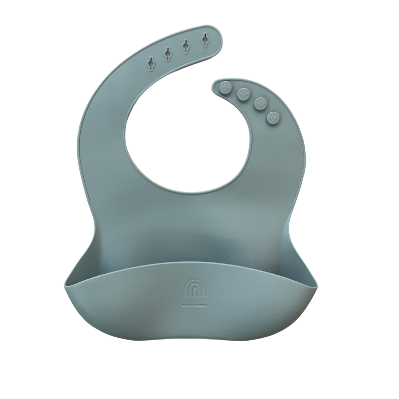 Rainbow Sprout Silicone Bucket Bib – Food-Grade, BPA-Free, Adjustable – Dusty Blue