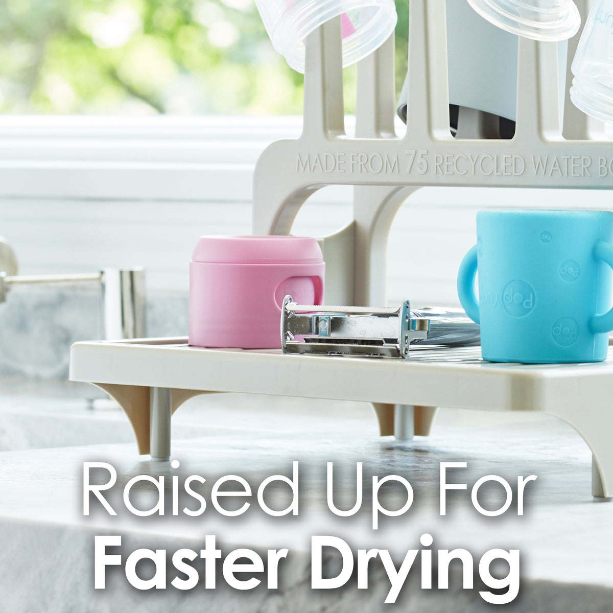 PopYum Space-Saving Baby Bottle Drying Rack – Glacier White, Made from Recycled Bottles