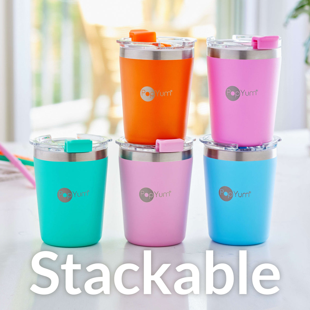 PopYum 9oz Insulated Stainless Steel Kids' Cups with Straw, 2-Pack – Mint Green & Pastel Pink