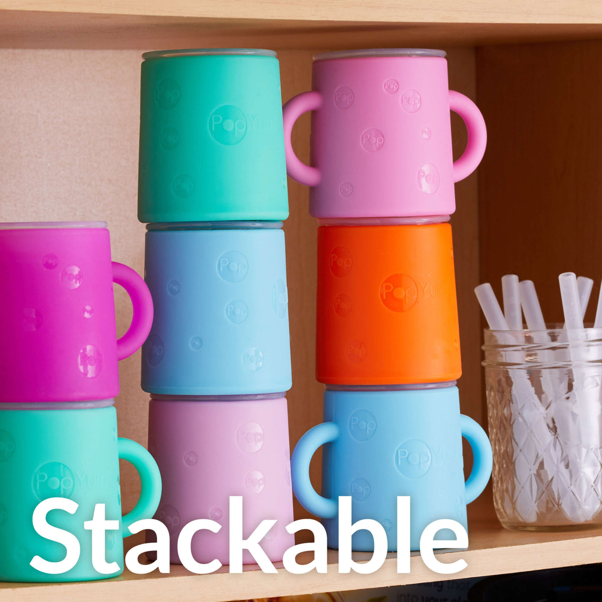 PopYum 5oz Silicone Training Cups with Straw Lid, 2-Pack – Sky Blue & Mint Green