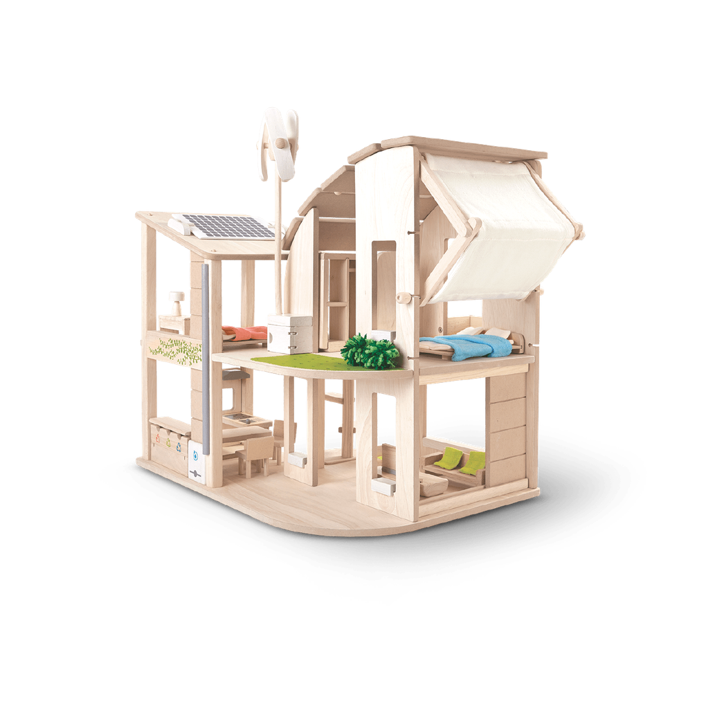 PlanToys Green Wooden Sustainable Dollhouse With Furniture