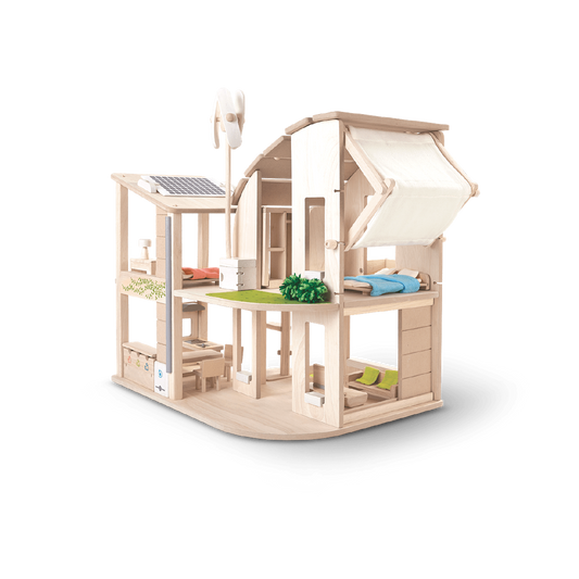 PlanToys Green Wooden Sustainable Dollhouse With Furniture