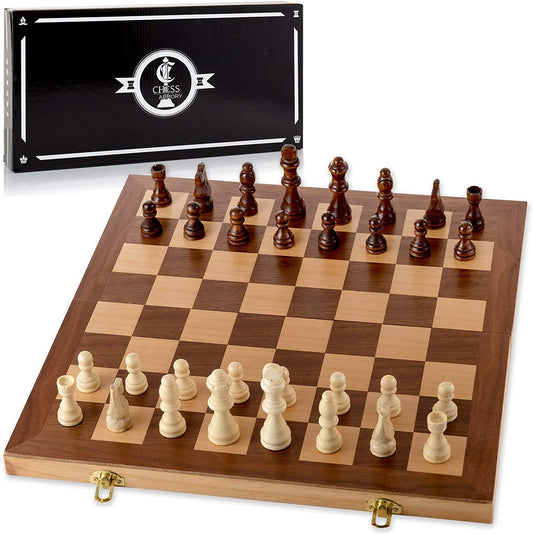 Forest Chess Set – Folding Wooden Chess Board with Storage & 32 Staunton Wood Pieces