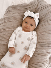 Load image into Gallery viewer, Luna + Luca Floral Baby Girl Bamboo Knotted Gown + Bow
