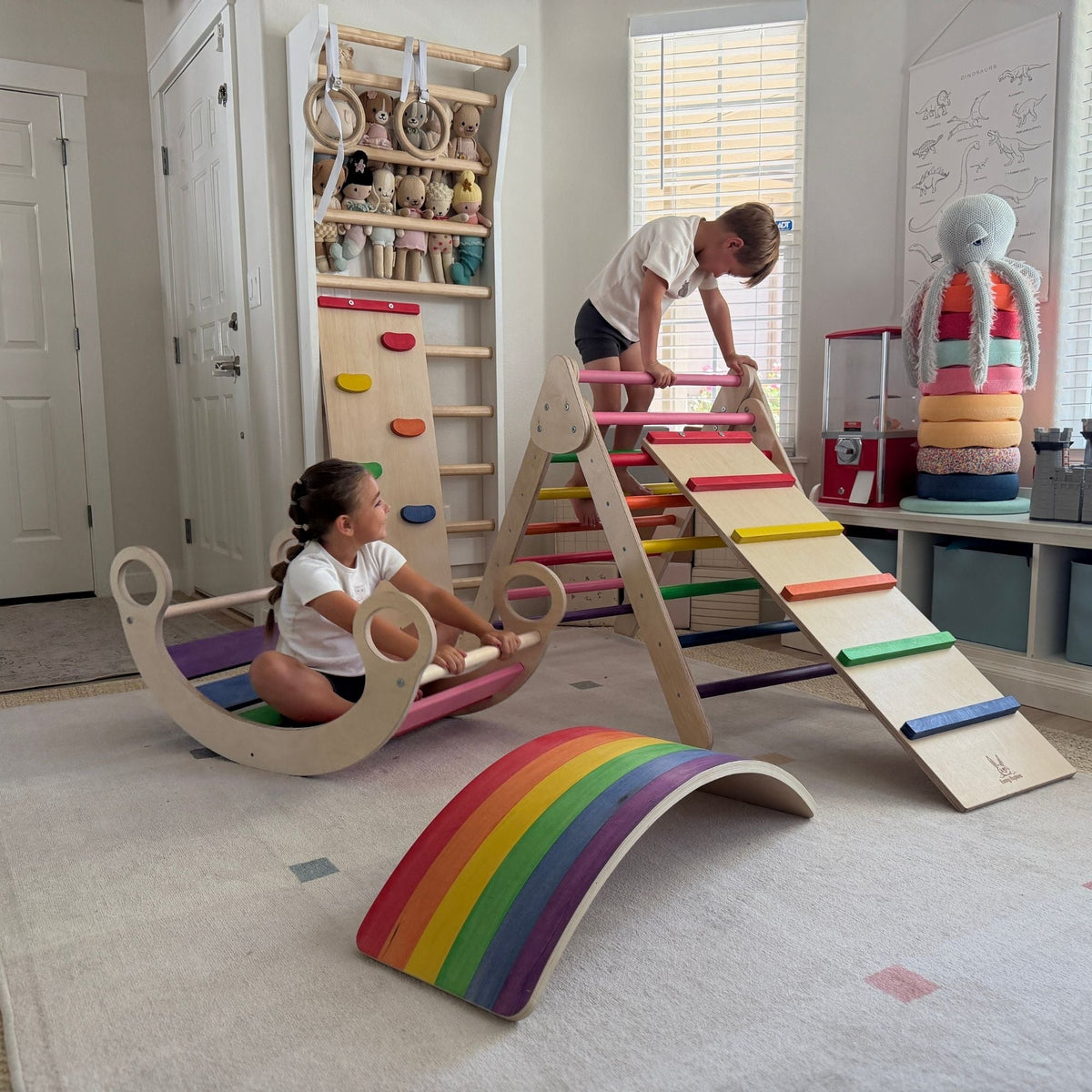 Bunny Hopkins Complete Home Adventure Playset – Pikler Triangle, 2 Ramps, Climbing Arch and Wobble Board, Made in the USA