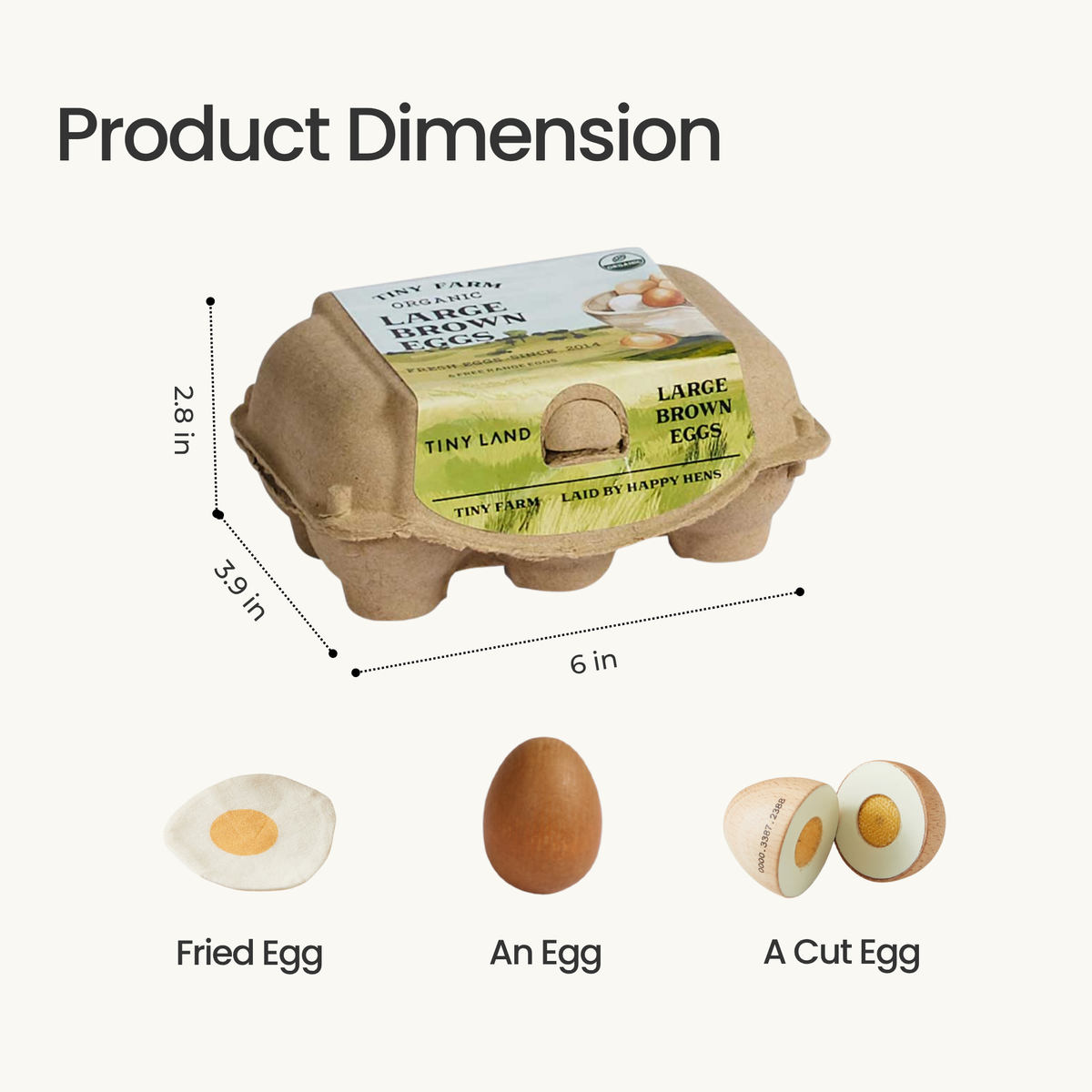 Tiny Land® Wooden Egg Combo Playset – 6 Beech Wood Play Eggs with Carton & Cloth Yolk, Pretend Play Food, Ages 3+