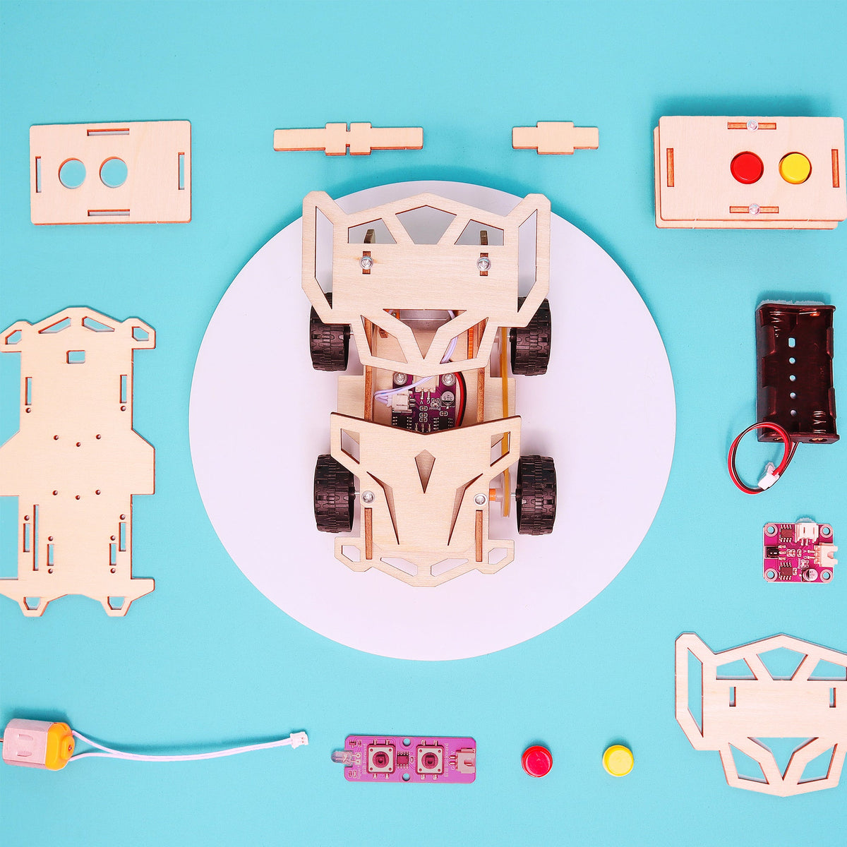 Kitsville Infrared Remote Control Car DIY Kit – Wooden STEM Building Kit for Kids