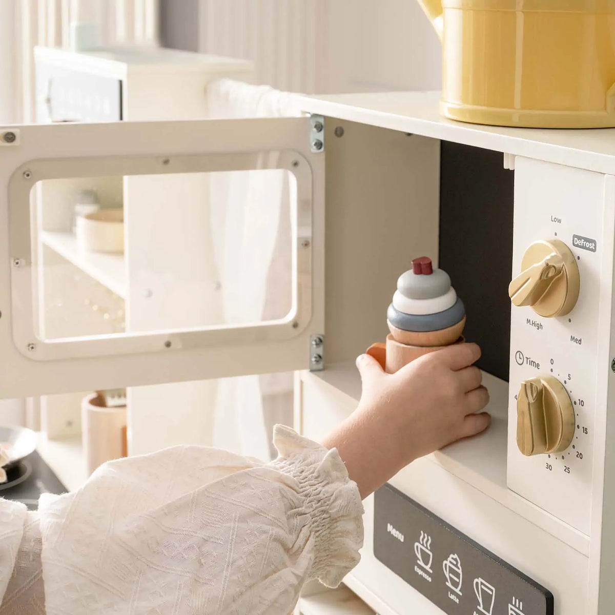 Tiny Land Iconic Aqua Play Kitchen with Running Water – Cream Pretend Play Kitchen