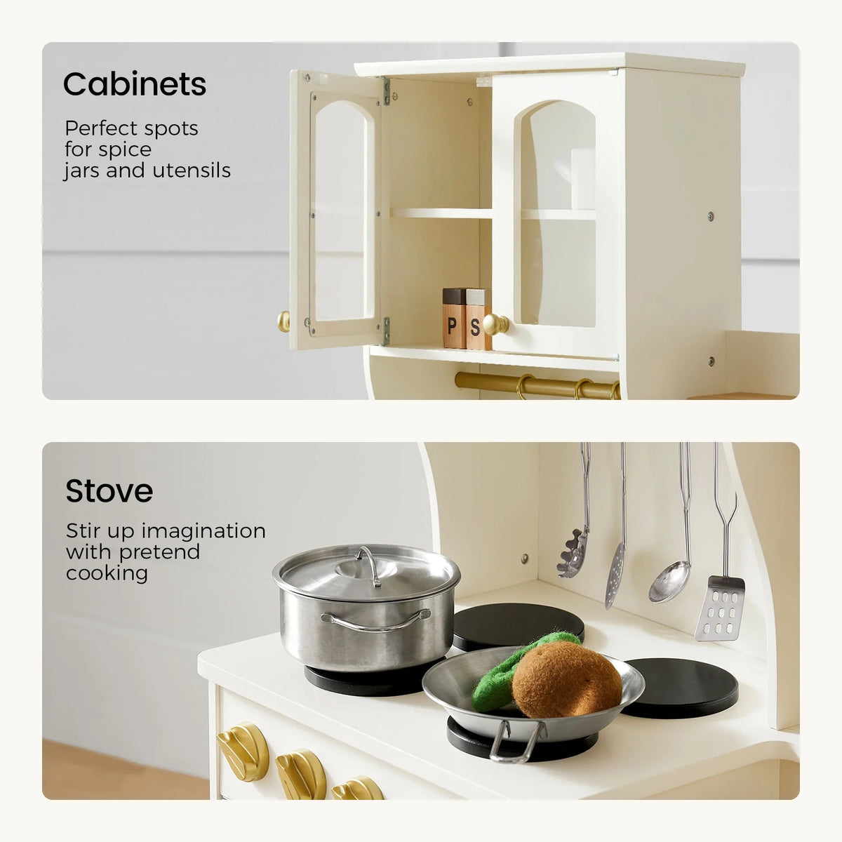 Tiny Land Wooden Play Kitchen with Storage – Cottage-Style Toddler Kitchen