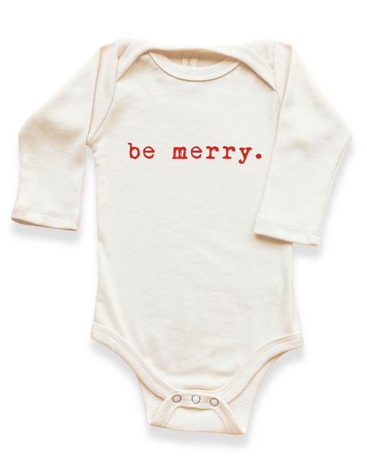 Be Merry Organic Cotton Baby Bodysuit – Long Sleeve, Red or Olive, 0–24M