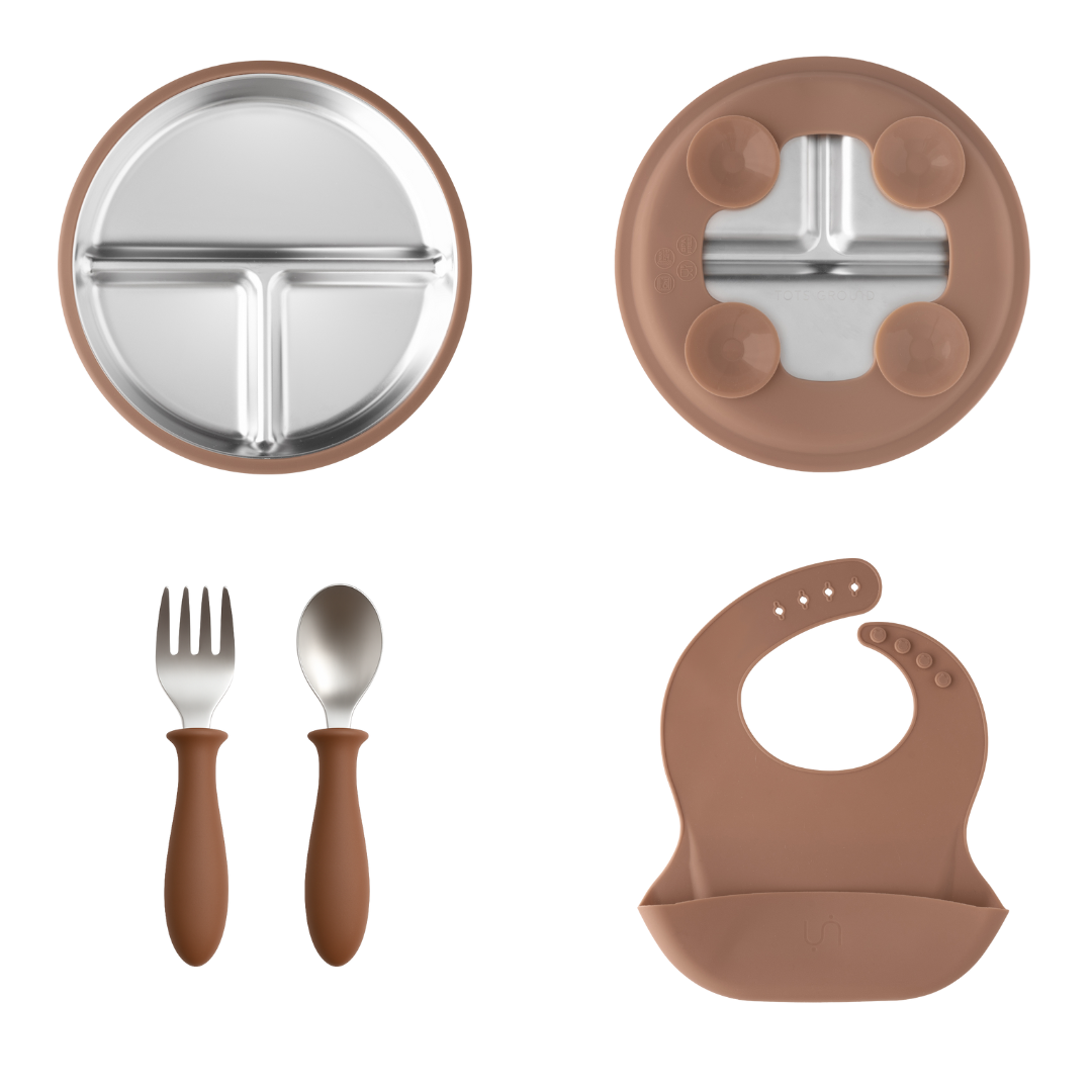 Tots Ground Complete Toddler Feeding Set - Stainless Steel & Silicone | Mocha Mousse