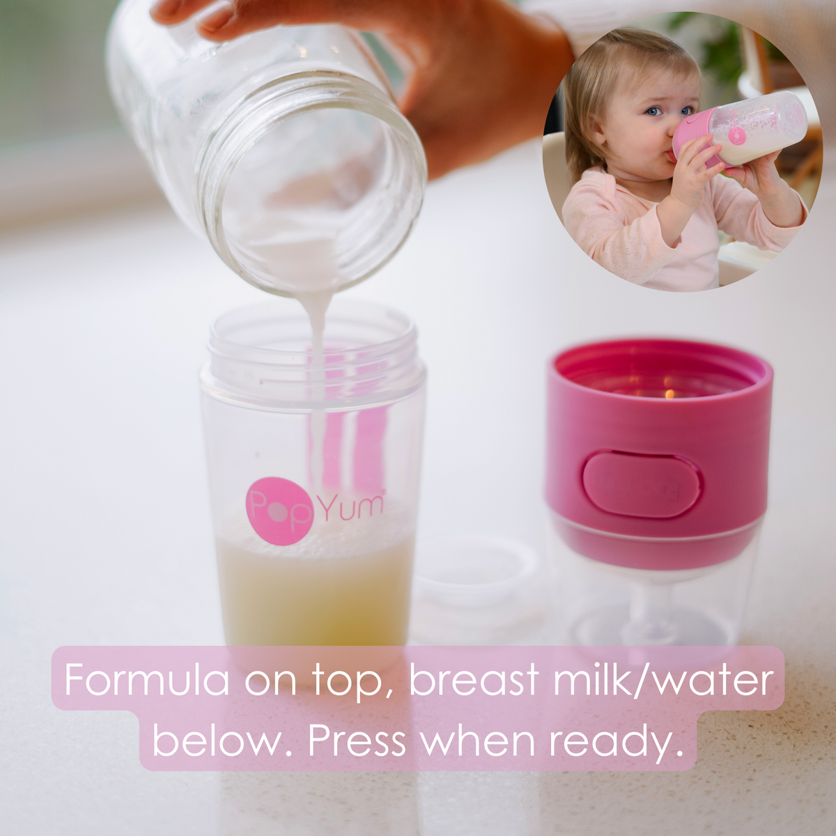 PopYum Baby Bottle 4-Pack Set with White Drying Rack & Silicone Mat – Pink (2 x 5oz + 2 x 9oz)
