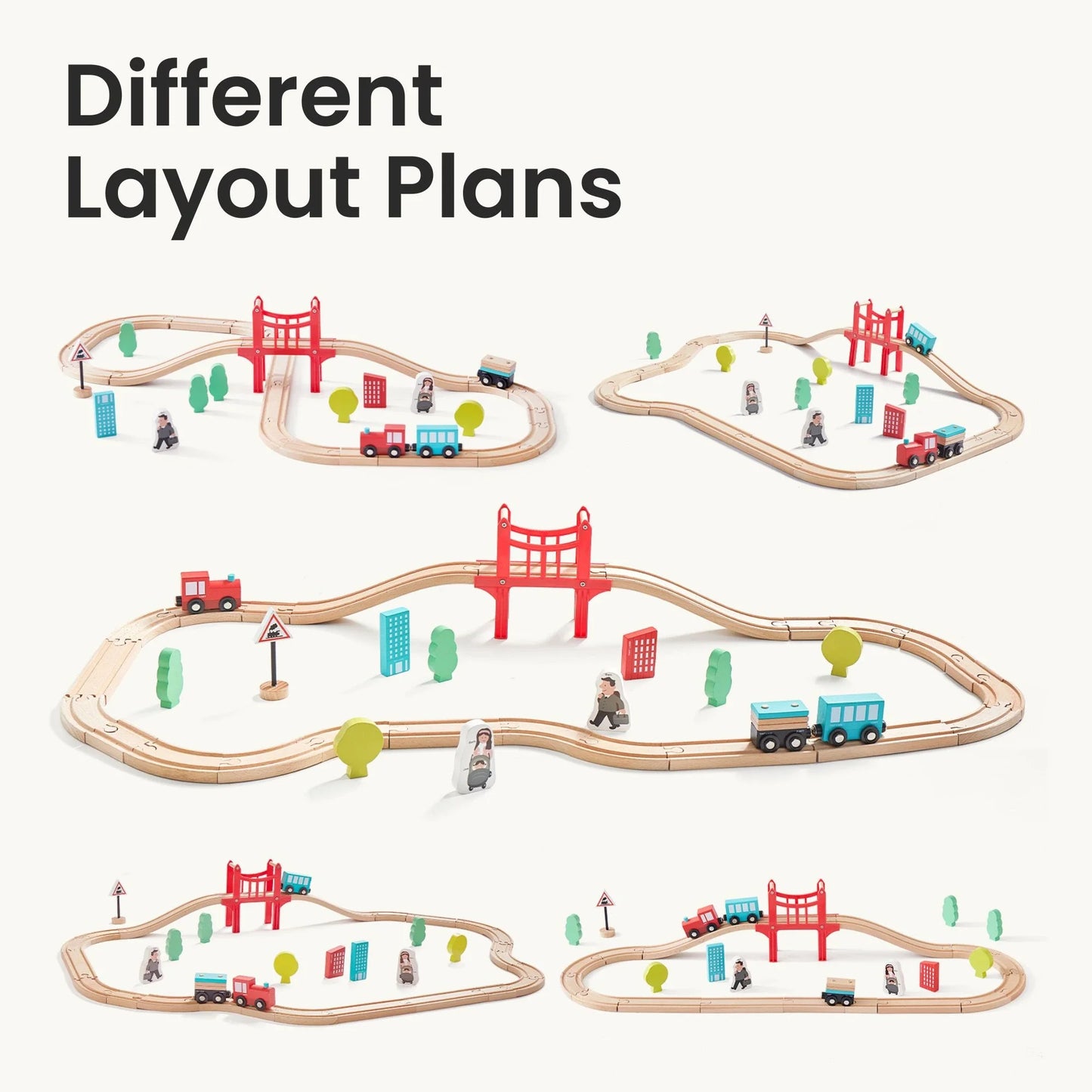 Tiny Land® Wooden Eco-Friendly Train Set for Children 39 Pcs