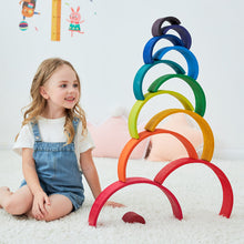 Load image into Gallery viewer, 12 Pcs Large Wooden Rainbow Stacking Blocks in Primary Colors

