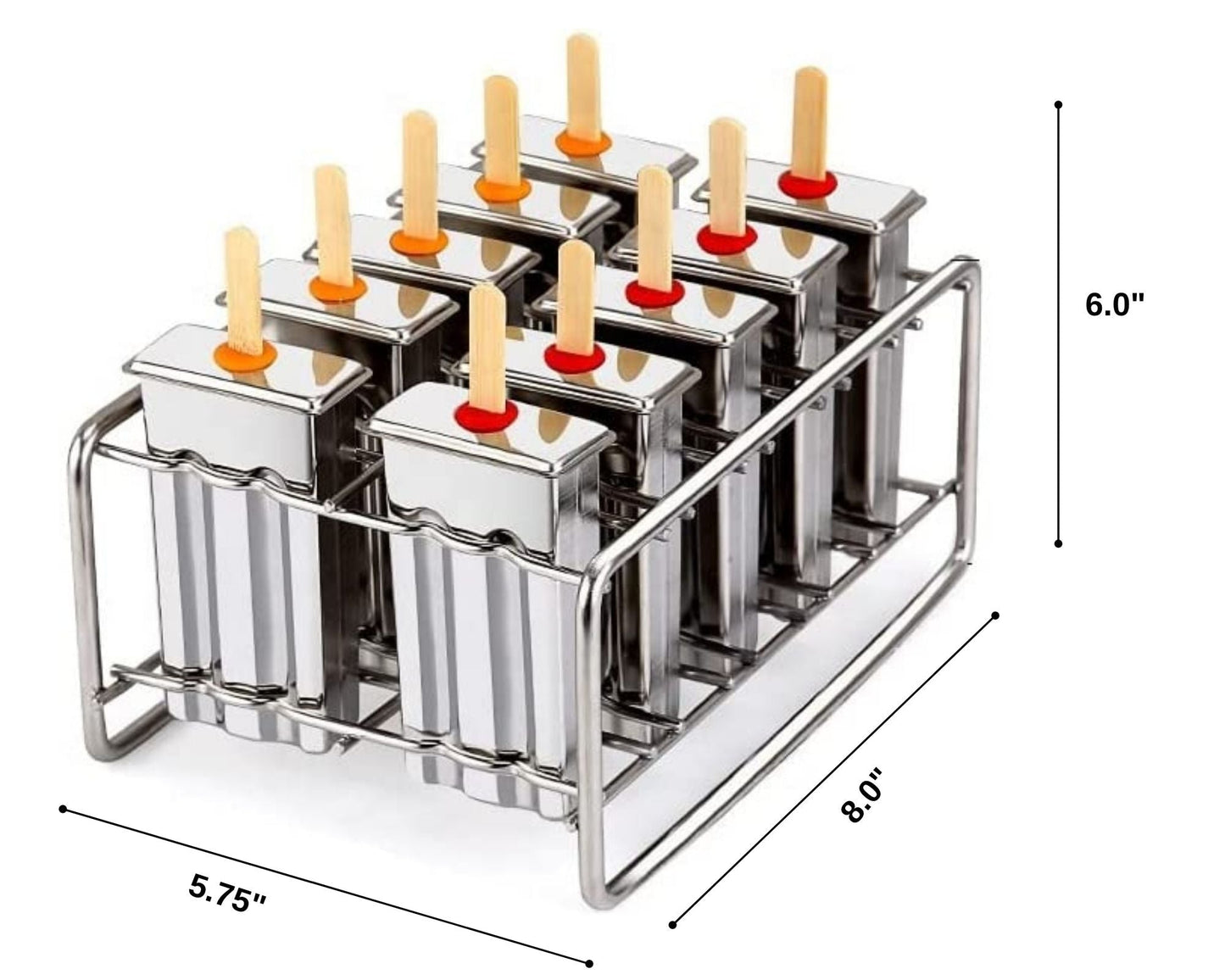 Ecozoi Non-Toxic Stainless Steel Popsicle Molds 10 Piece with 50 Reusable Sustainable Bamboo Sticks