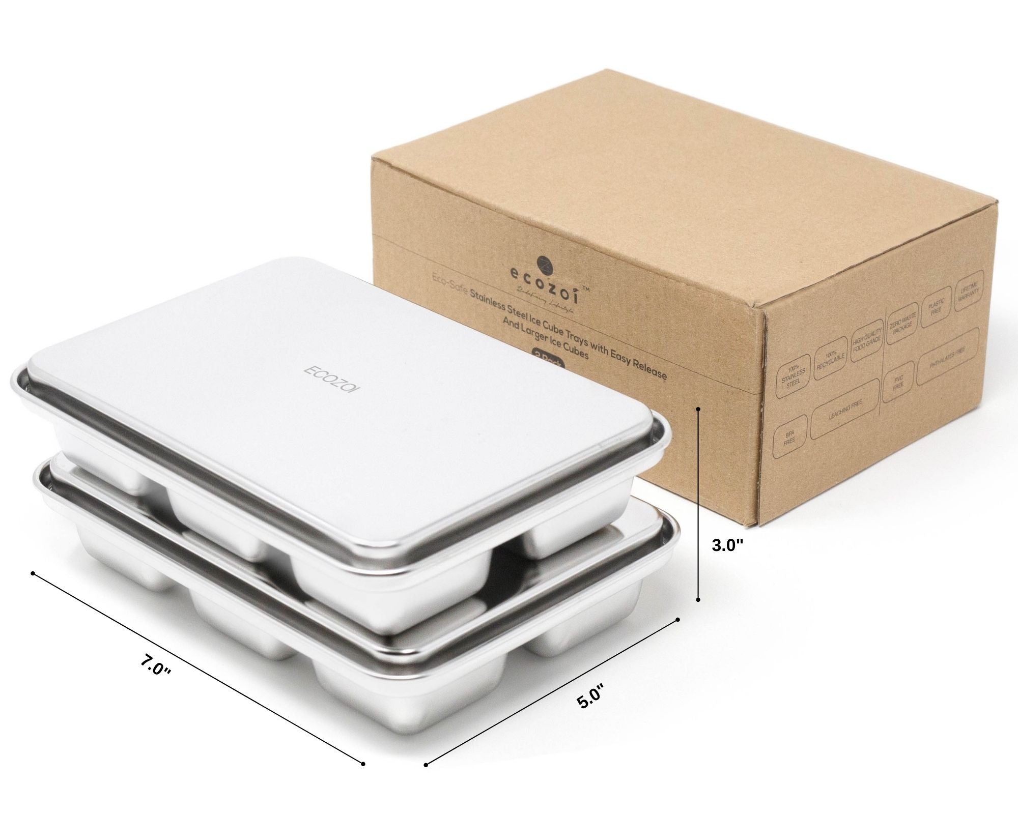 Ecozoi Stainless Steel Ice Cube Trays, 12 Large Cubes, 2 Pack - Thumbnail 5