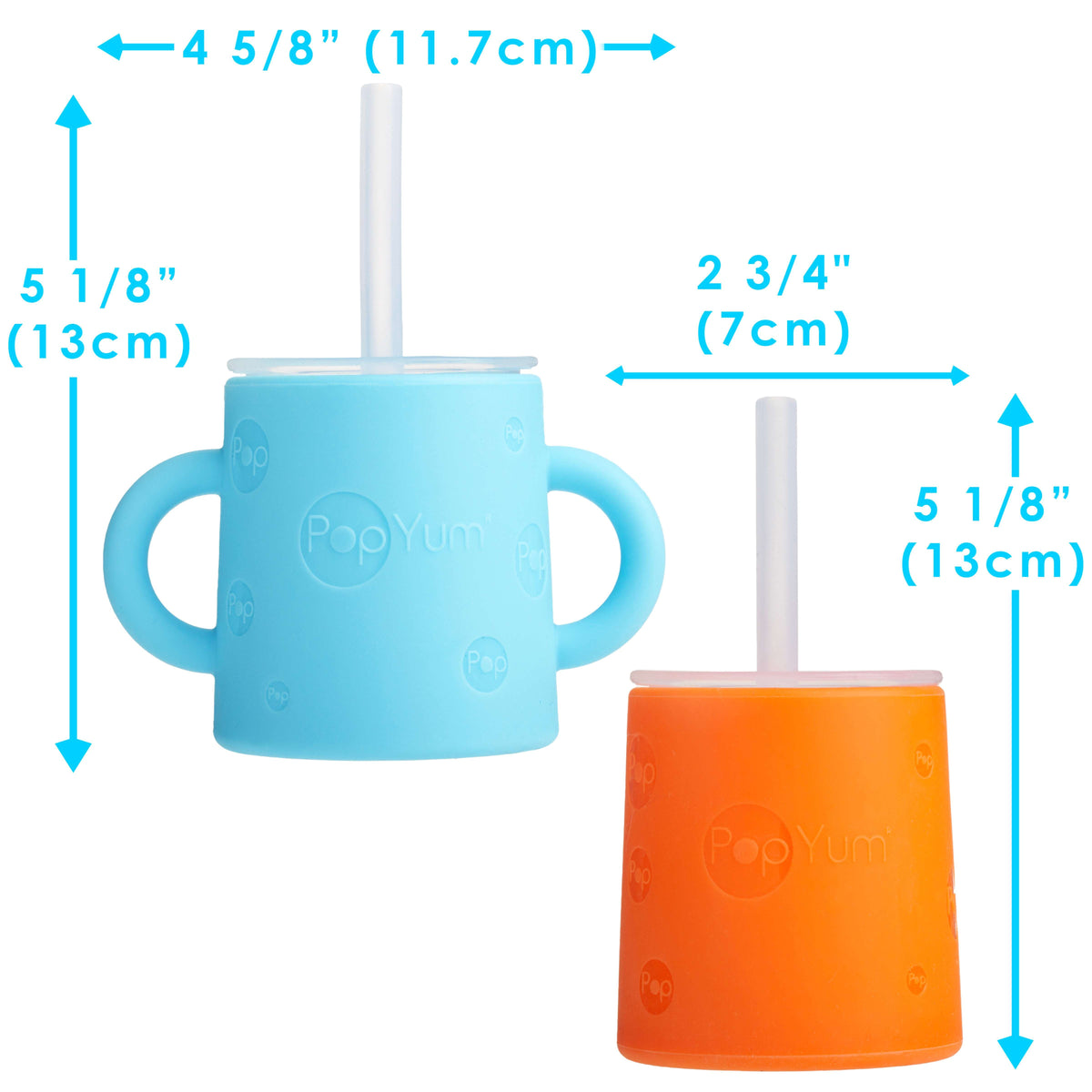 PopYum 5oz Silicone Training Cups with Straw Lid, 2-Pack – Sky Blue & Orange
