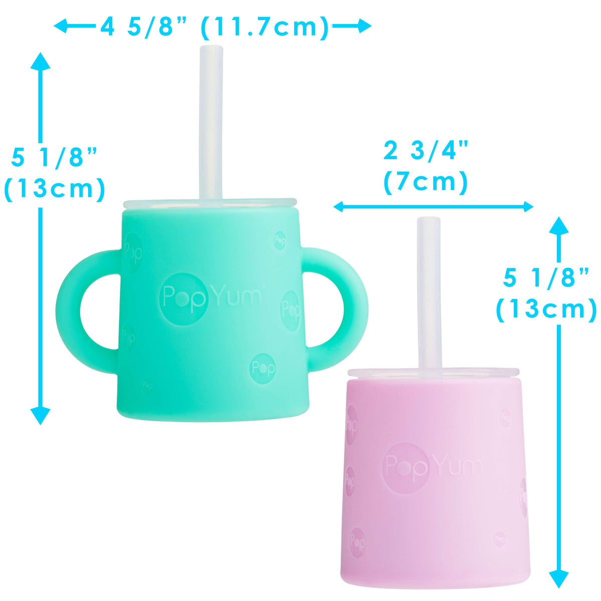 PopYum 5oz Silicone Training Cups with Straw Lid, 2-Pack – Mint Green & Pastel Pink