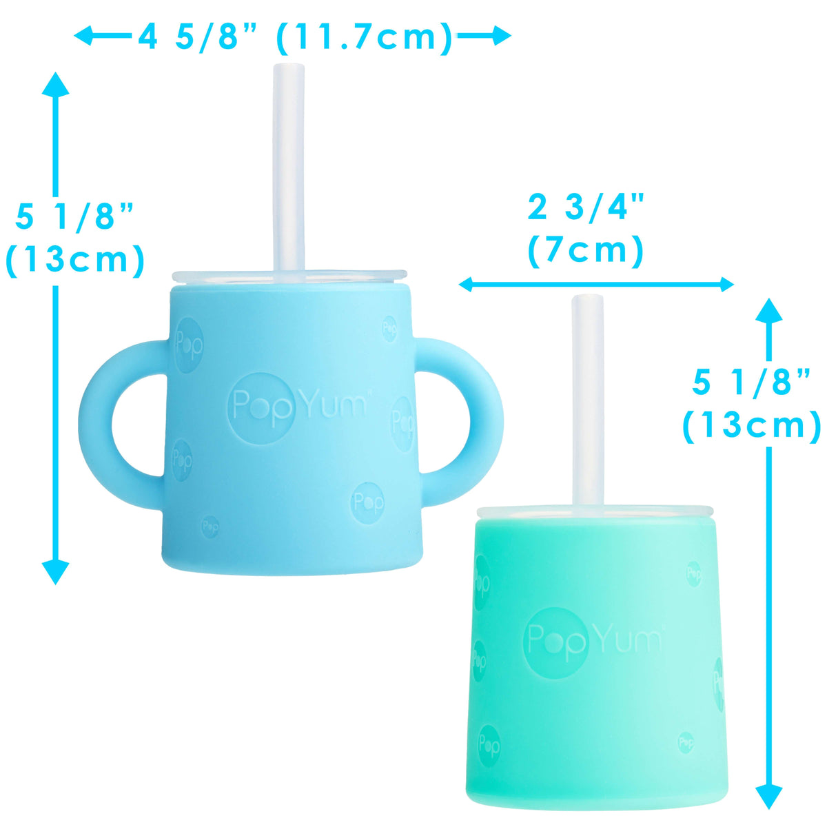 PopYum 5oz Silicone Training Cups with Straw Lid, 2-Pack – Sky Blue & Mint Green