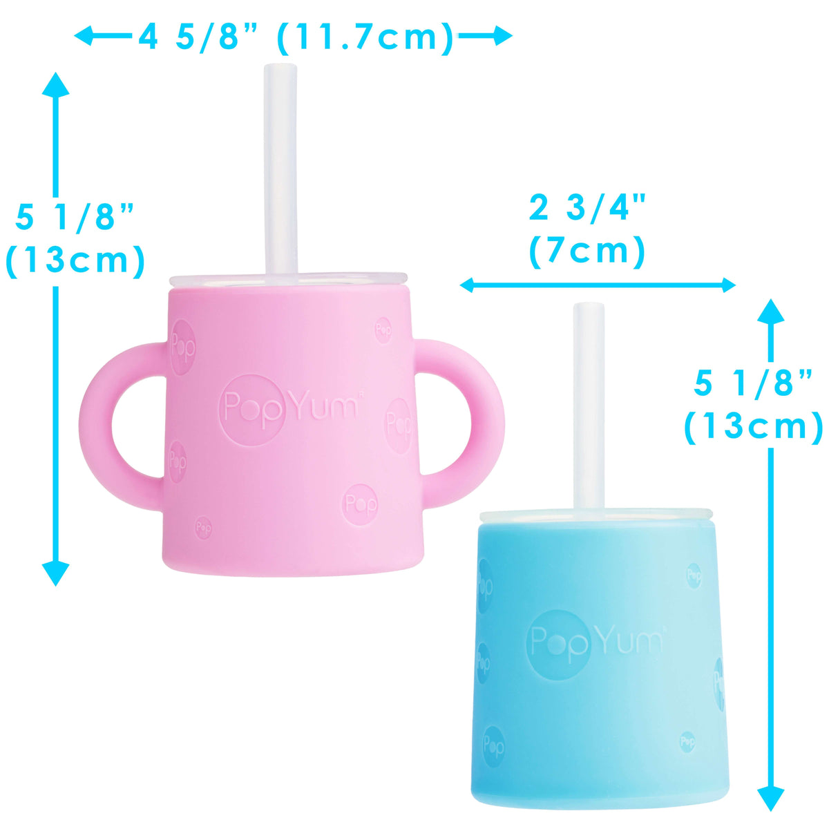 PopYum 5oz Silicone Training Cups with Straw Lid, 2-Pack – Sky Blue & Orchid Pink