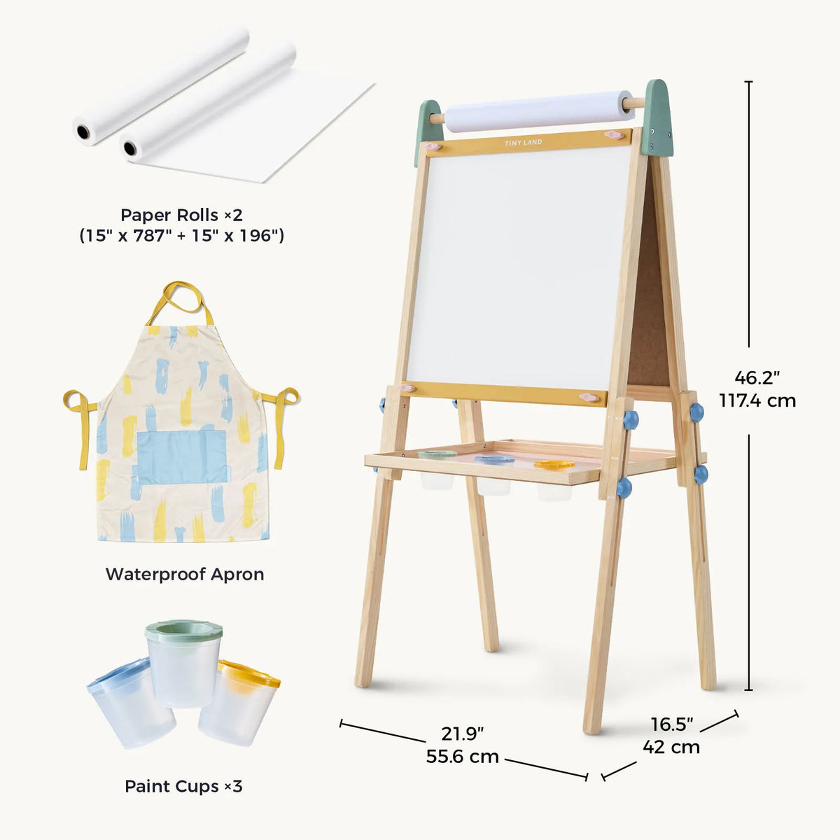 Tiny Land 3-in-1 Kids Art Easel – Chalkboard, Magnetic Whiteboard & Paper Roll