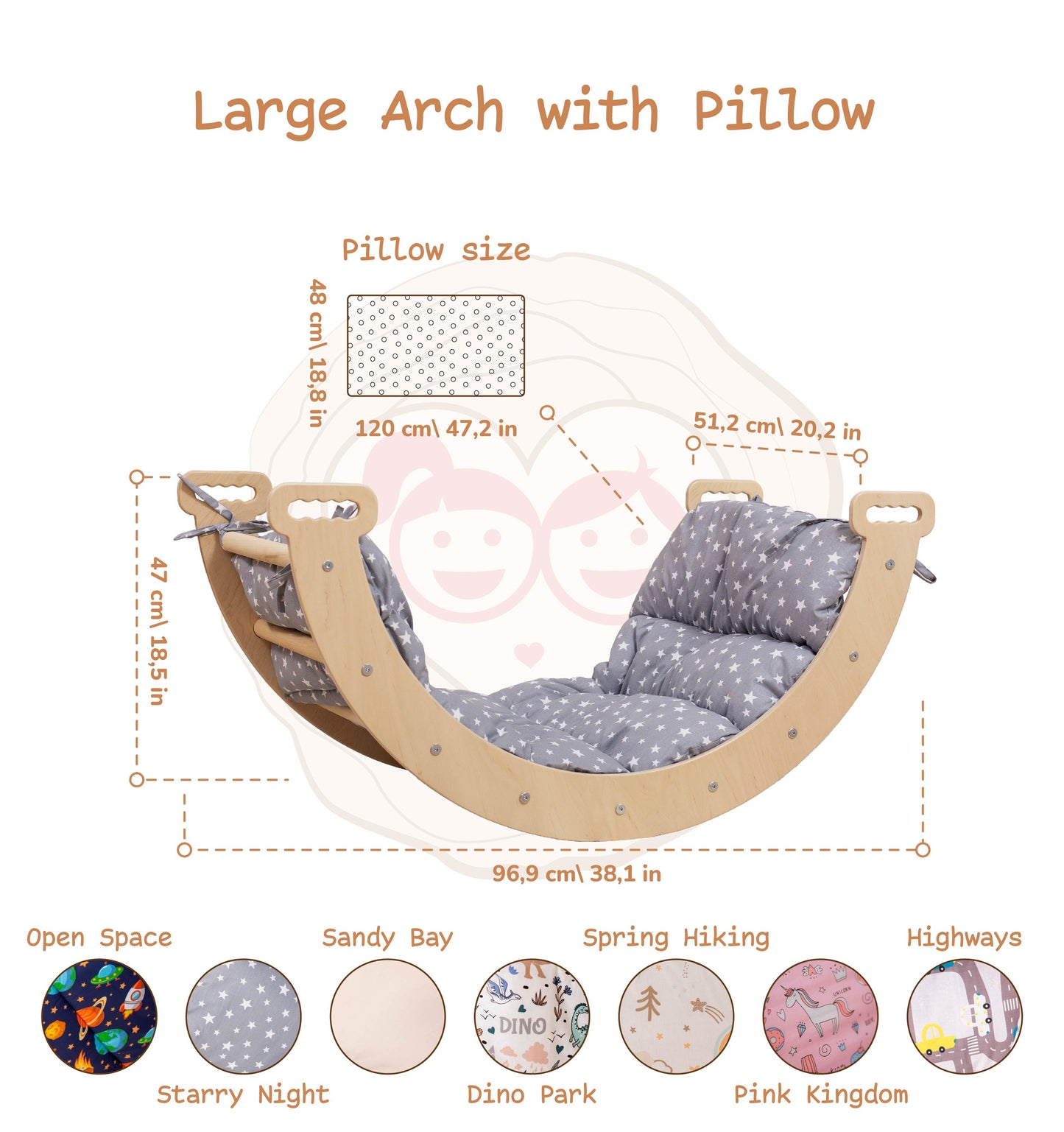 Wood and Hearts Eco-Friendly Wooden Large Montessori Climbing Arch with Cushion or Tent