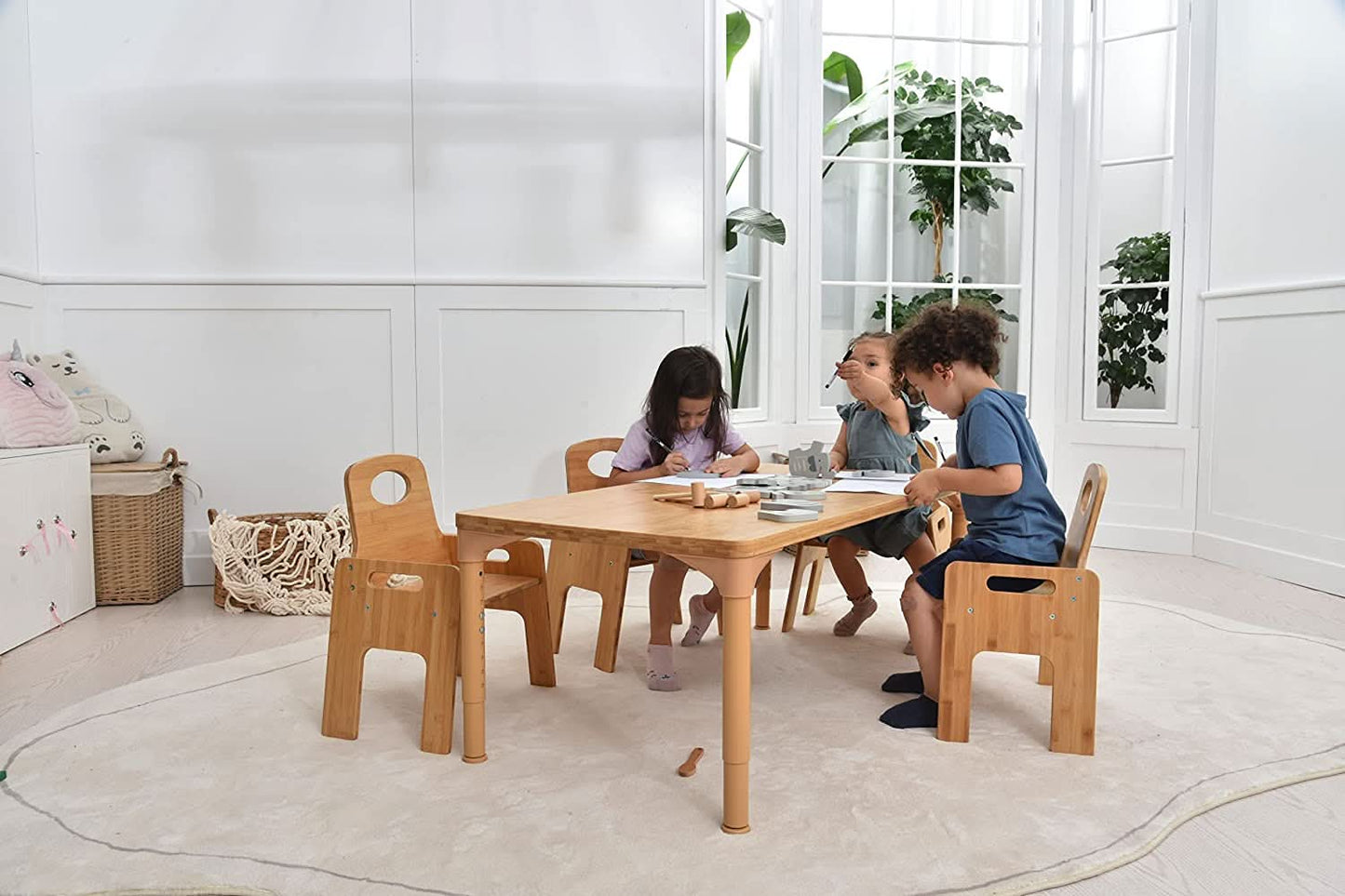 Avenlur Adrian - Sustainable Bamboo Toddler Table and Chair 5 Piece Set