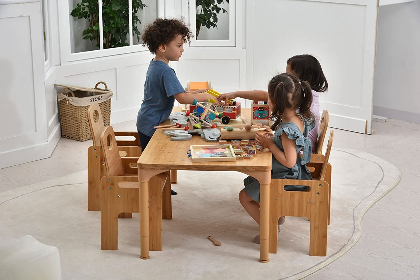 Avenlur Adrian - Sustainable Bamboo Toddler Table and Chair 5 Piece Set