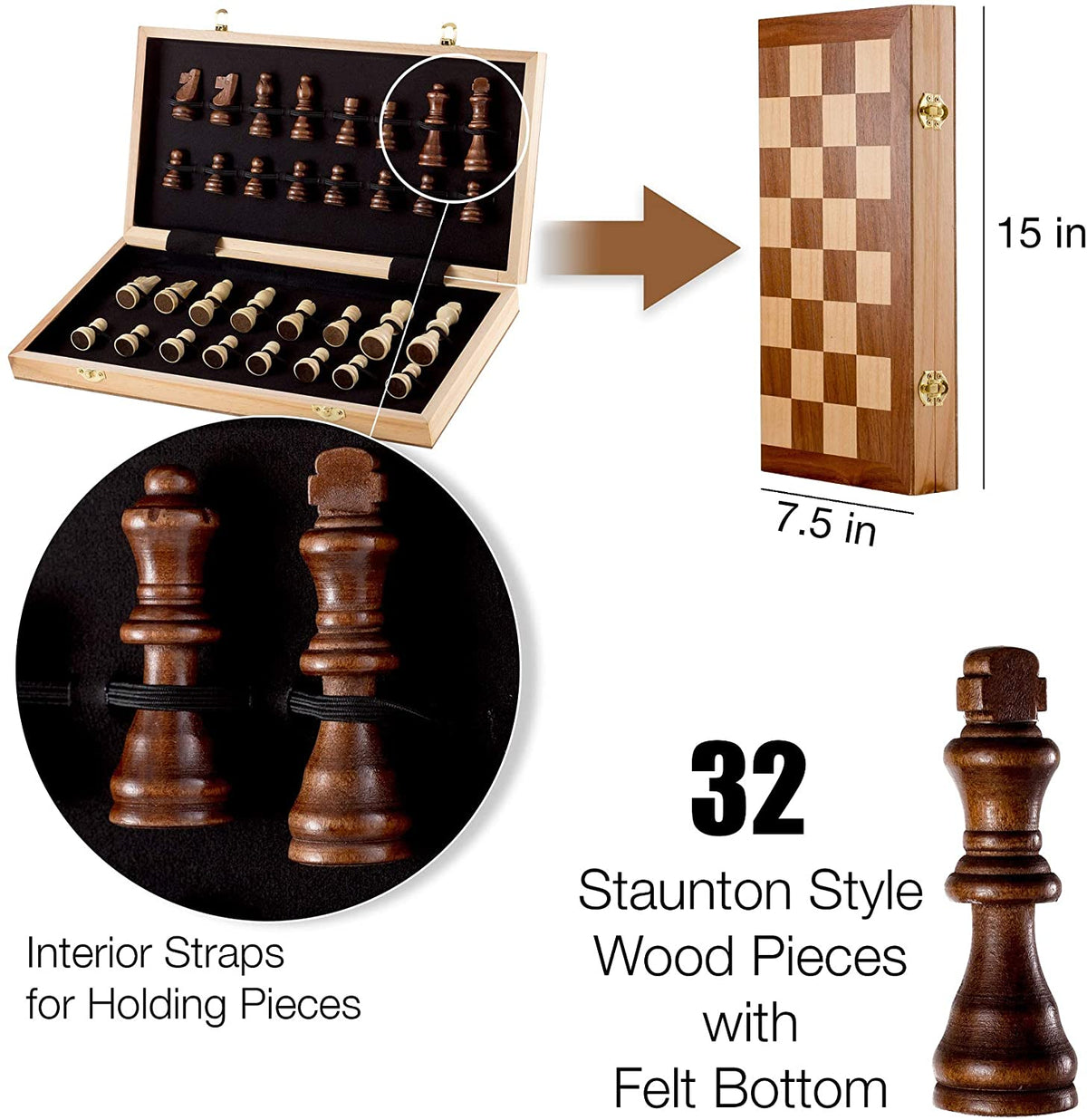 Forest Chess Set – Folding Wooden Chess Board with Storage & 32 Staunton Wood Pieces