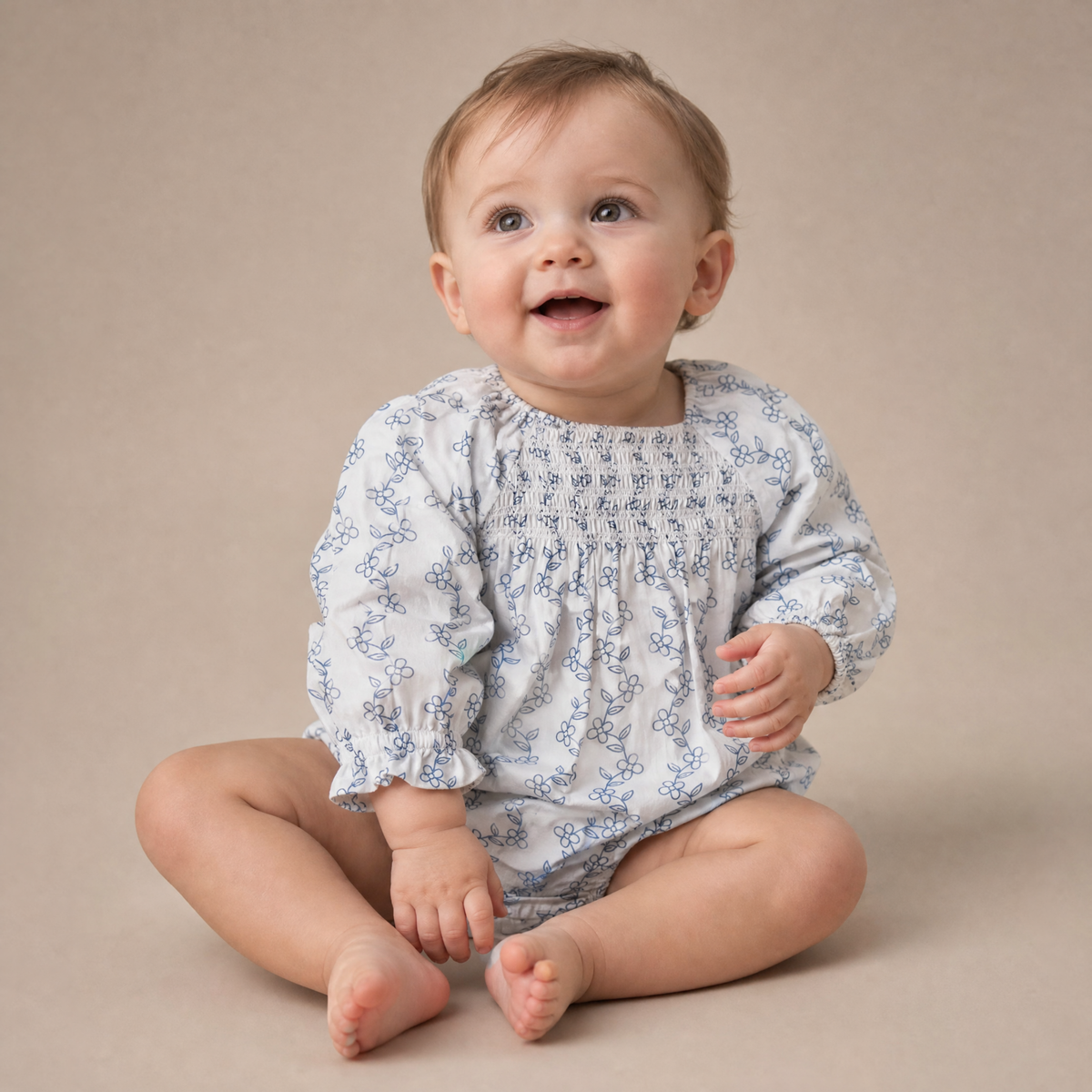 Organic Cotton Smocked Long Sleeve Romper for Babies – Bluebell Vine