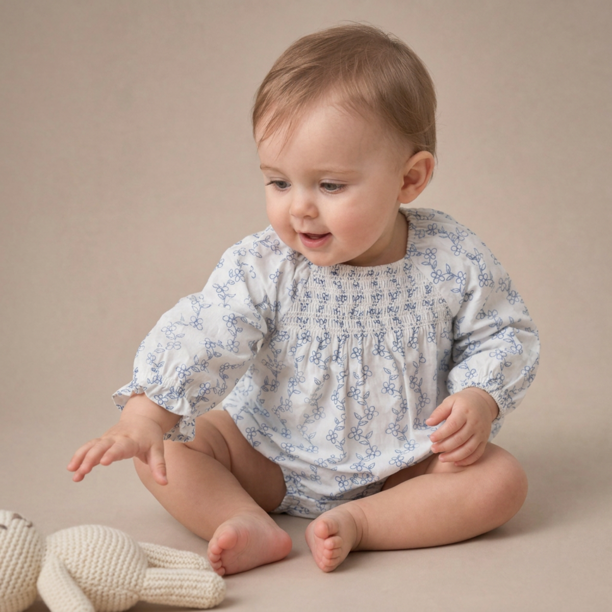 Organic Cotton Smocked Long Sleeve Romper for Babies – Bluebell Vine