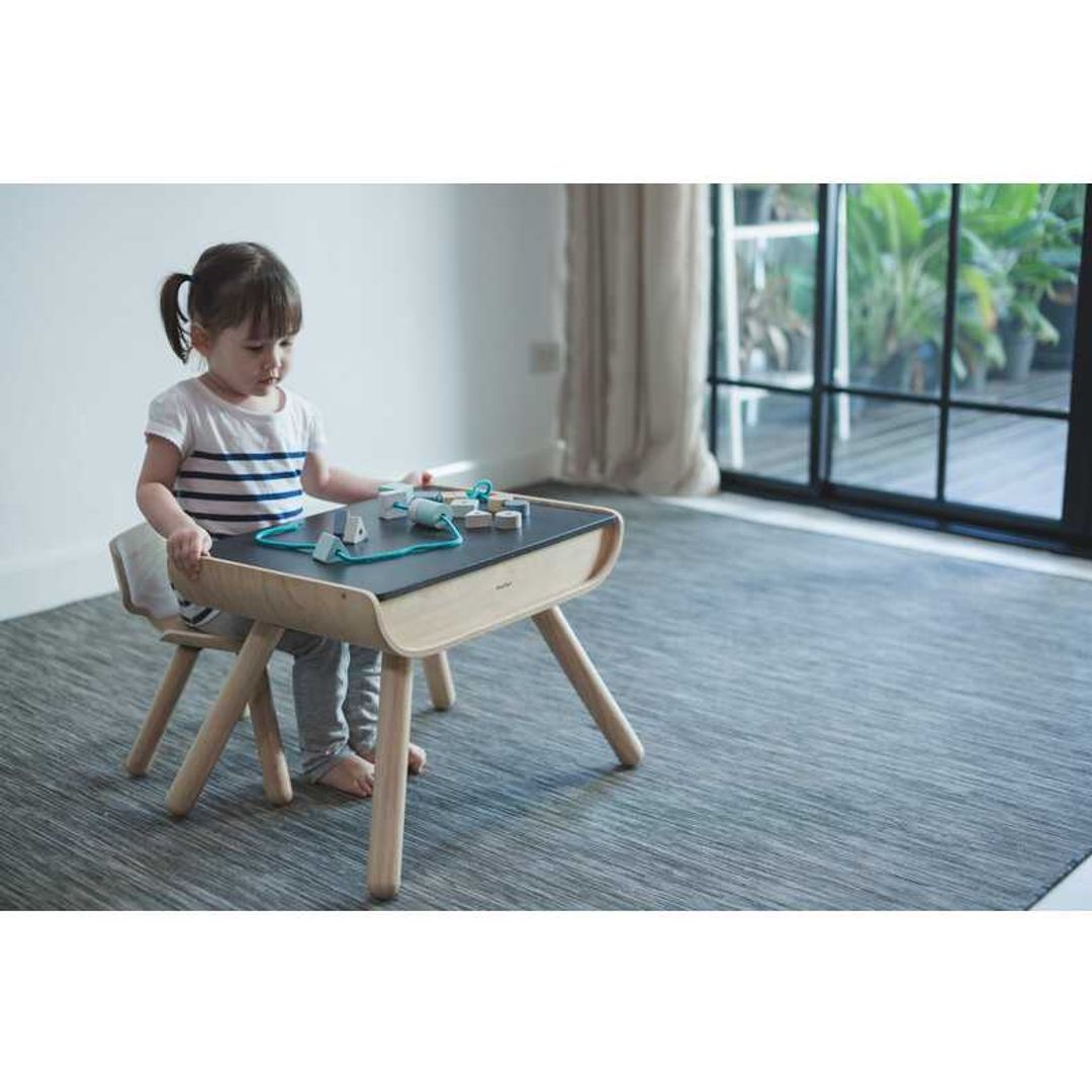 PlanToys Eco-Friendly Wooden Kids' Table & Chair - Black