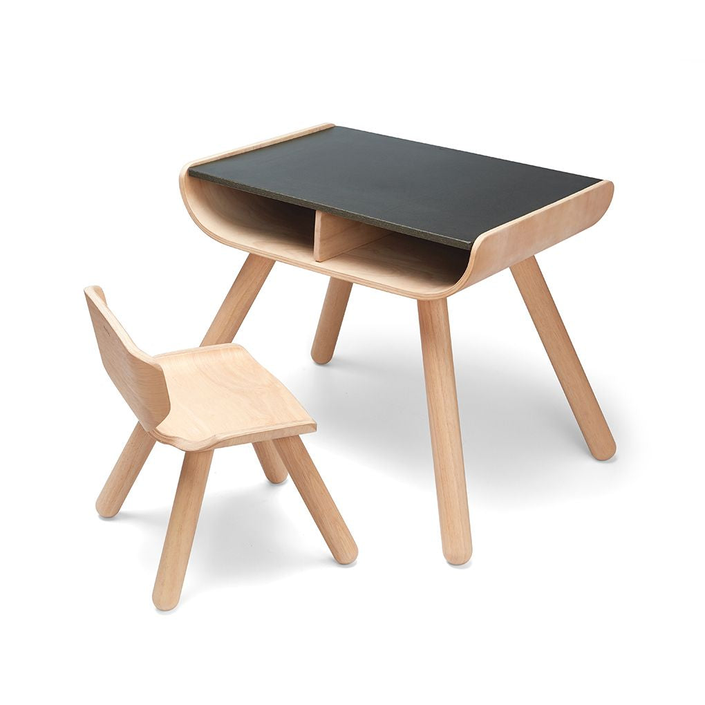 PlanToys Eco-Friendly Wooden Kids' Table & Chair - Black