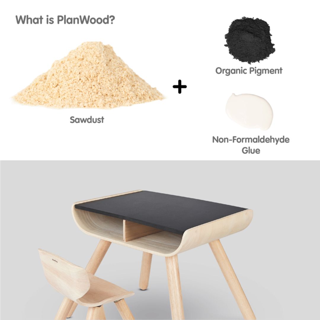 PlanToys Eco-Friendly Wooden Kids' Table & Chair - Black