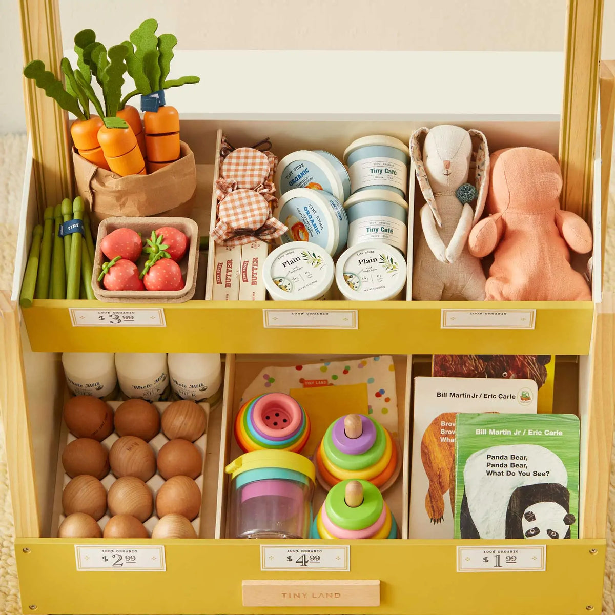 Tiny Land Wooden Grocery Store Playset – Kids' Pretend Play Market Stand