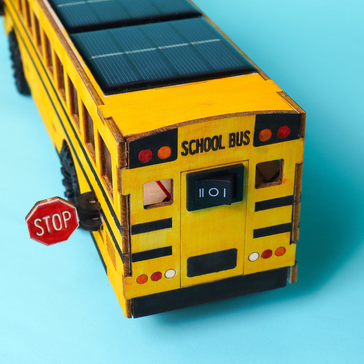 Kitsville Dual Power School Bus DIY Kit – Wooden STEM Building Kit for Kids