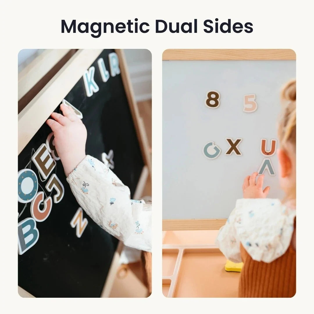 Tiny Land® Caramel Magnitales Art Easel & Paper Roll Set – Double-Sided Magnetic Easel with 3 Extra Paper Rolls, Ages 3–8