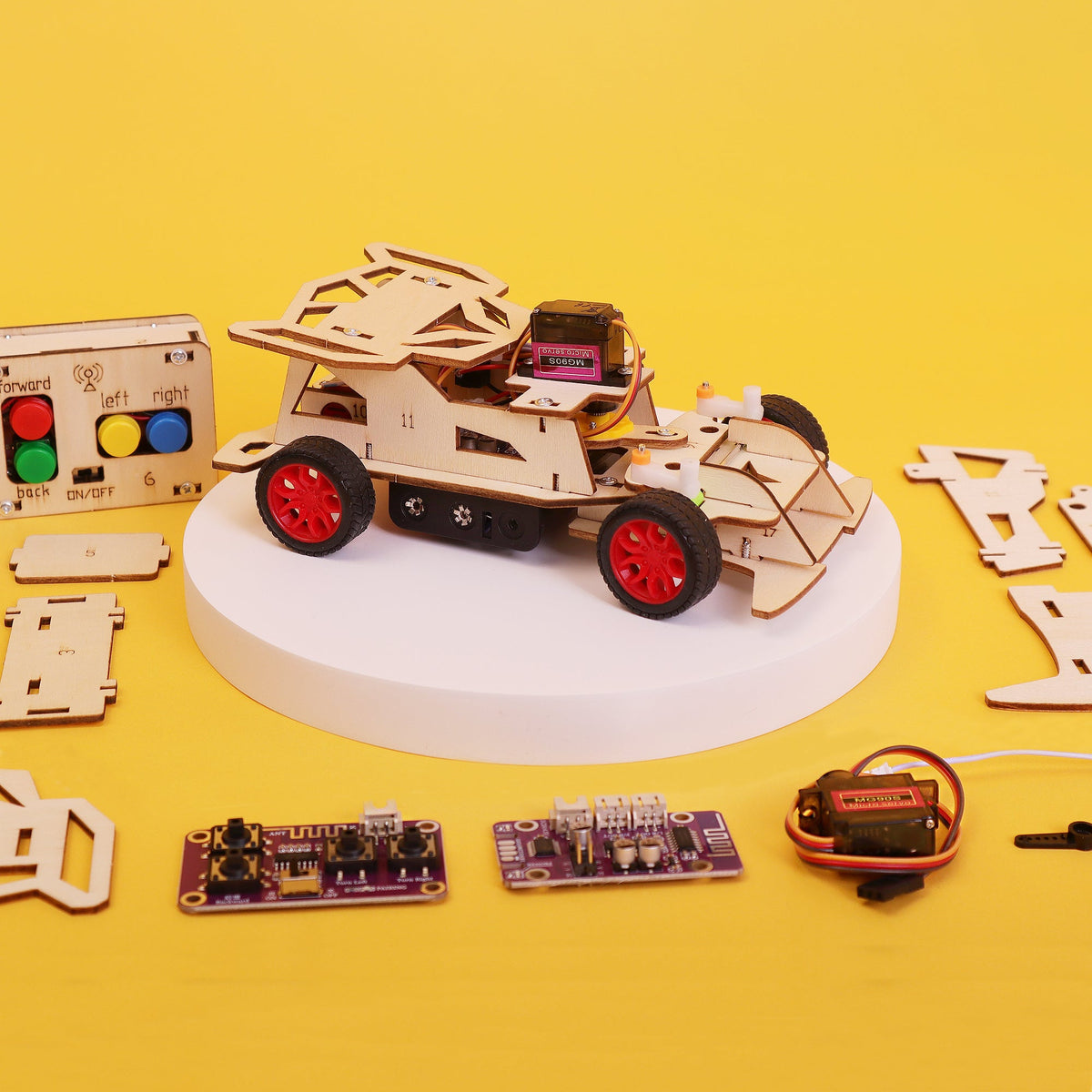 Kitsville Steering Remote Control Car DIY Kit – Wooden STEM Building Kit for Kids 12+