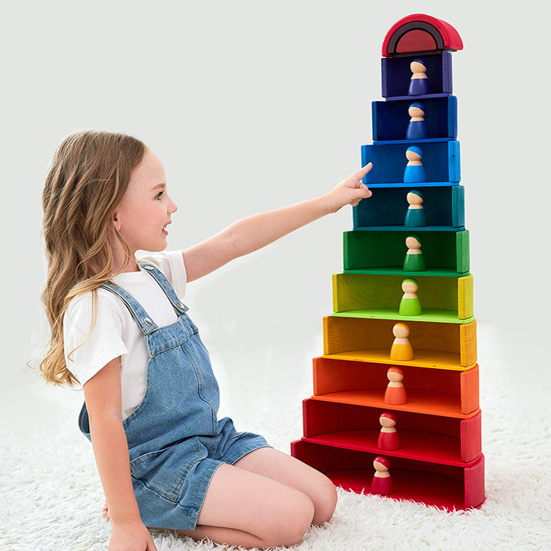 12 Pcs Large Wooden Rainbow Stacking Blocks in Primary Colors