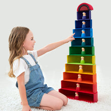 Load image into Gallery viewer, 12 Pcs Large Wooden Rainbow Stacking Blocks in Primary Colors
