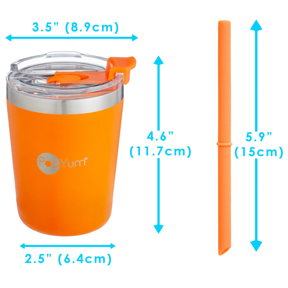 PopYum 9oz Insulated Stainless Steel Kids' Cups with Straw, 2-Pack – Orange & Sky Blue