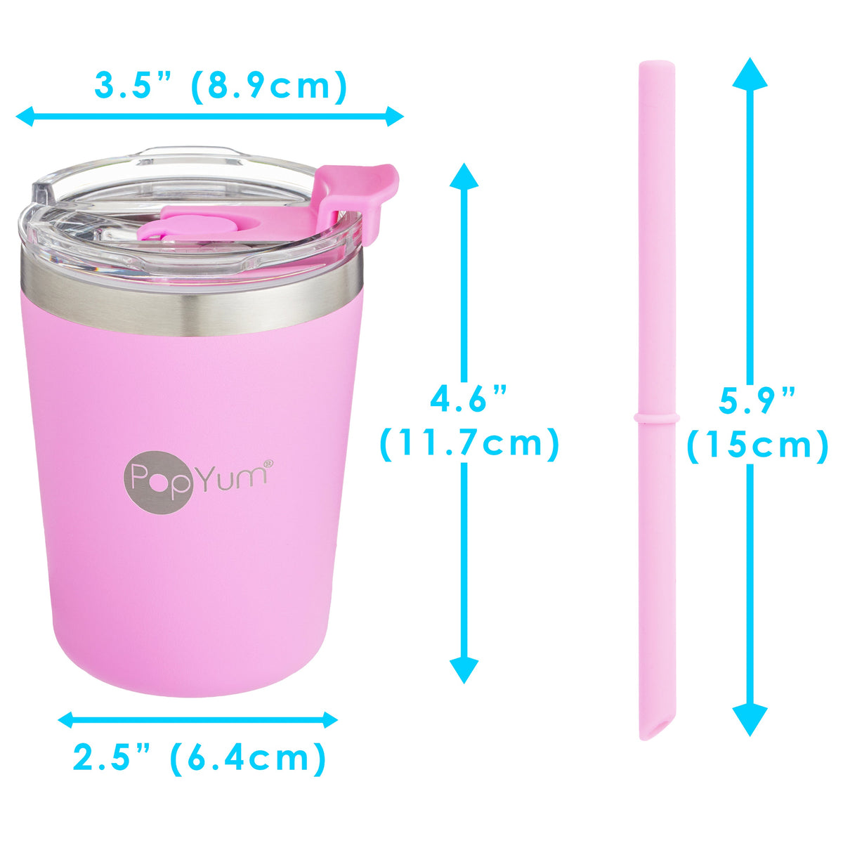 PopYum 9oz Insulated Stainless Steel Kids' Cups with Straw, 2-Pack – Electric Purple & Orchid Pink