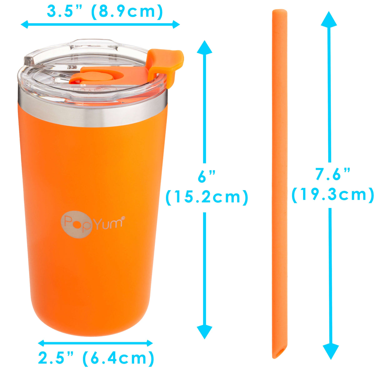PopYum 13oz Insulated Stainless Steel Kids' Cups with Straw, 2-Pack – Orange & Sky Blue
