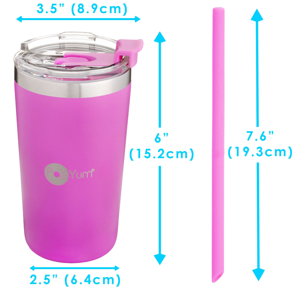 PopYum 13oz Insulated Stainless Steel Kids' Cups with Straw, 2-Pack – Electric Purple & Orchid Pink