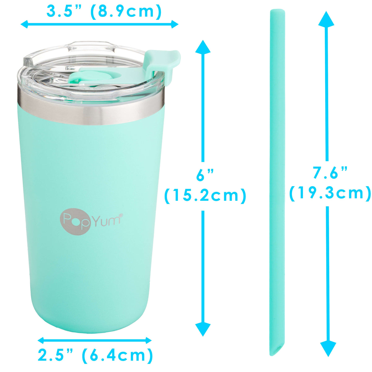 PopYum 13oz Insulated Stainless Steel Kids' Cups with Straw, 2-Pack – Sky Blue & Mint Green