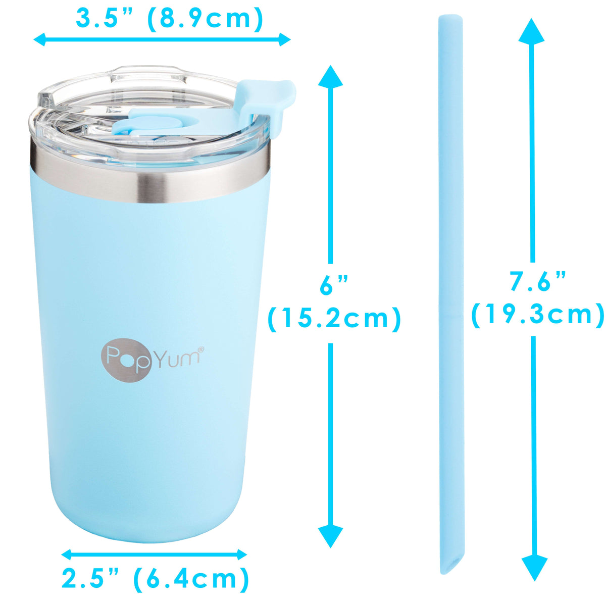 PopYum 13oz Insulated Stainless Steel Kids' Cups with Straw, 2-Pack – Sky Blue & Orchid Pink