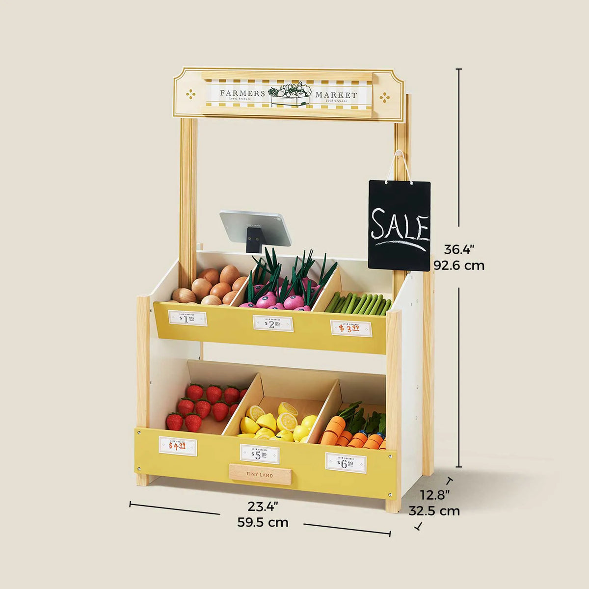 Tiny Land Wooden Grocery Store Playset – Kids' Pretend Play Market Stand